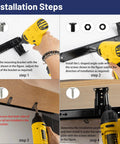 Installation steps for Heavy Duty 14 Inch Keyboard Slide With Ball Bearing Rails, showing mounting bracket, L bracket, and screws setup.