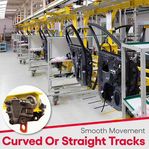 Heavy Duty 1000 Pound I Beam Trolley With Side Guide Rollers For 3 Inch 4 Inch And 6 Inch Tall Beams in auto plant factory.