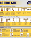 200 Pcs Brass DOT Air Brake Line Fittings And Nylon Tube Compression Fittings Assortment Kit size chart