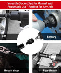 Pro Grade Eight Piece Impact Socket Adapter And Reducer Set With Heavy Duty Steel Build for car and factory use.