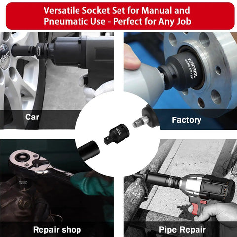 Pro Grade Eight Piece Impact Socket Adapter And Reducer Set With Heavy Duty Steel Build for car and factory use.