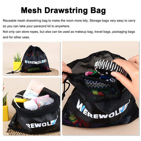 Mesh drawstring bag for storing items, holds 16 Color Paracord Kit With Instructions 10 Feet Each Type III Parachute Cord For DIY