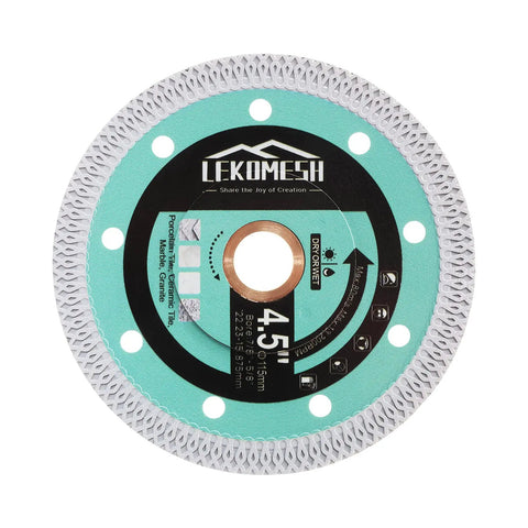 Front view of 4.5 Inch Diamond Tile Blade With X Mesh Ultra Thin Cutting Disc For Porcelain Ceramic Tile Marble Granite And Artificial Stone, Fast Clean Cut, Wet Or Dry Use, Pro Grade, Heavy Duty Performance