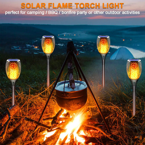 8 Pack Solar Torch Lights Outdoor Upgraded Tiki Torches With Realistic Flickering Flame 3 In 1 Fire Effect Detachable Hanging Lanterns For Garden And Pathway Waterproof Auto On Off No Wiring Easy Sun Charge