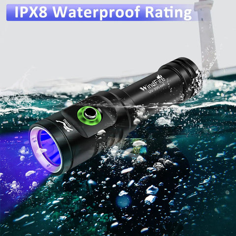 395 Nm UV Scuba Dive Light With Power Indicator Waterproof Black Light Flashlight for underwater fluorescence in water