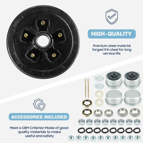 Electric Brake Kit For Trailer Axles Pair With 5 On 5 Bolt Circle Drums, 10 Inch By Two And One Quarter Inch Manual Adjusting Brakes