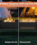 Two Pack Portable Folding Charcoal Grill Set For Camping And Backyard Barbecues with 31 Inch Fire Pit in Camp Setting