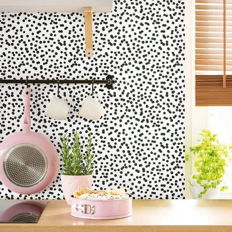 Kitchen wall with Black and White Confetti Peel and Stick Wallpaper Removable Self-Adhesive Roll for Easy No Mess Decor