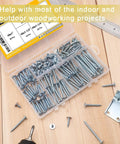 Top Shelf Number Eight Modified Truss Head Wood Screws Assortment Kit Featuring 132 Rock Solid Pieces In Six Standard Sizes in clear storage box.