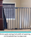 Easy Swing and Lock Baby Gate Series 2 Hardware Mounted Metal Safety for Stairs, shown fully installed, matte bronze finish.