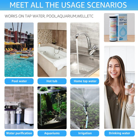 17 in 1 Drinking Water Test Kit With 100 Strips And 4 Bacteria Tests For Tap, Well And Home Water Quality, Easy To Test Read And Detect Hardness Lead Iron pH Copper Bacteria And More, for pool, hot tub, home tap water