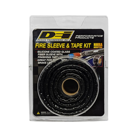 High Temp Fire Sleeve And Tape Kit, 3/8 Inch ID, 3 Foot Length, Glass Braided With Silicone Coating, packaging front view