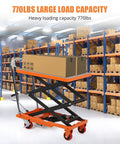 Heavy Duty Hydraulic Lift Table Cart For Material Handling Up To 770 Lbs And 59 Inch Lift Height in warehouse