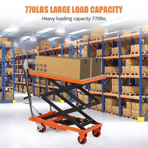 Heavy Duty Hydraulic Lift Table Cart For Material Handling Up To 770 Lbs And 59 Inch Lift Height in warehouse