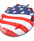 Airhead Stars And Stripes Towable Tube For 1 Rider Boating And Water Sports Made In The USA Heavy Duty Full Nylon Cover Patented Speed Safety Valve For Easy Inflation And Deflation Foam Padded Handles, star-spangled towable tube