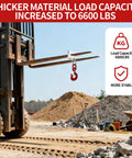 Heavy Duty Forklift Lifting Hook Attachment Single Fork Mount with 6600 lb capacity and 360 degree swivel in a construction site.