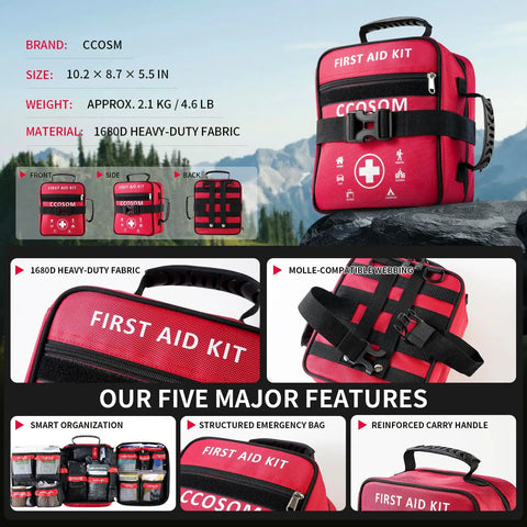 Emergency Trauma First Aid Kit with Tourniquet, Kaolin Hemostatic Gauze, Emergency Bandages, Vented Chest Seals, MOLLE Bag