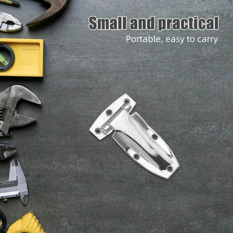 Beefy Heavy Duty Stainless Steel Hinges For Box Trucks Rear Doors And Cargo Containers on workbench with tools