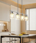 Crystal Pendant Lighting For Kitchen Island, 4 Light Dining Room Fixture With Clear Glass Shades, Elegant K9 Crystal Chandelier Vibe