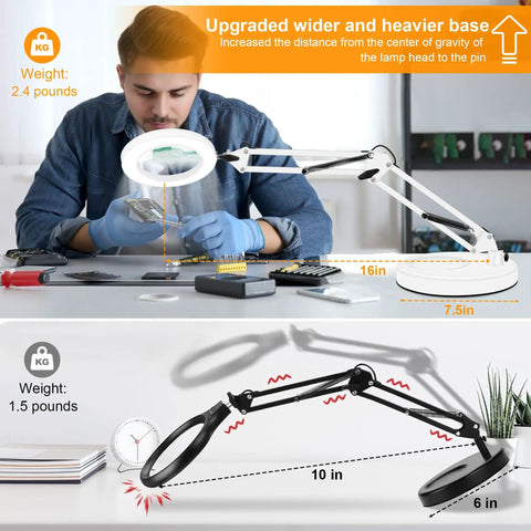 10X Magnifying Glass With Light And Stand Handy Hands Free Desk Lamp Magnifier With Real Glass Lens for crafting and repairs