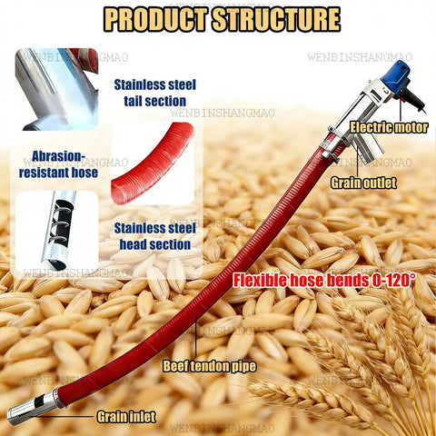 Heavy Duty Portable Grain Screw Conveyor Machine 2000w moving components including stainless steel and flexible hose structure.