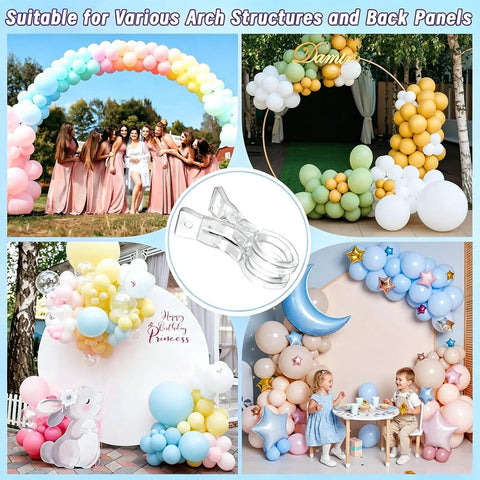 20-Piece Balloon Arch Clips And 100 Multicolor Balloons Kit For Easy Party Decor And No Fuss Setup shown in various settings