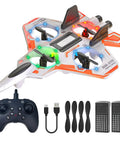 No Assembly RC Fighter Plane For Kids With Auto Hover, accessories, remote control, propellers, batteries, and charger