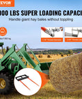 Tractor using 49 Inch Hay Spear for Skid Steer Loader, 3000 Lb Capacity Bale Fork Attachment With 60 Inch Chain And 2 Stabilizer Spears in field