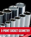 Deep 3/8 Inch Drive Socket Set, 12 Piece, 6 Point High Torque Sockets With Magnetic Rail, Anti Slip Grooves For Secure Grip