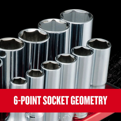 Deep 3/8 Inch Drive Socket Set, 12 Piece, 6 Point High Torque Sockets With Magnetic Rail, Anti Slip Grooves For Secure Grip