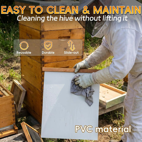 Beekeeper cleaning 10 Frame Beehive Screened Bottom Board With Beeswax Coating For Langstroth Hives Pro Grade Cedar Construction
