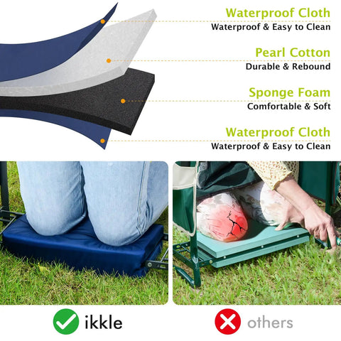 Heavy Duty Garden Kneeler Seat And Gardening Stool With Thick Detachable Kneeling Pad, Fold And Go Design, Waterproof Layers