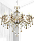 10-Light Crystal Chandelier In Cognac Champagne Finish With K9 Crystal Beads, Modern Candle Pendant Lamp for dining room.