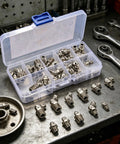 Universal Metric Grease Fittings Kit Assortment With 45 Carbon Steel Zerk Nipple Adapters In M6 M8 M10 Sizes Perfect For Your Rig And Automotive Gear Repair Projects, assorted metric grease fittings in storage case