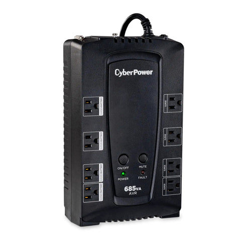 685VA AVR UPS Battery Backup And Surge Protector With Eight Outlets For Computers Gaming Rigs And Home Theater Gear Plug And Play Simulated Sine Wave UL Listed Compact Desktop Power Station
