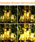 Dimmable outdoor string lights showing 25% to 100% brightness levels, product: Outdoor String Lights 200 Feet IP65 Waterproof.