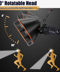Rechargeable Headlamp With Ergonomic Separation Design, Ultra Bright Waterproof Headlight Spotlight showing 90-degree rotation.