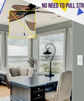 Three Speed Ceiling Fan Control Plug And Play With LED Dimmer Light Switch For Dimmable LED And Incandescent Load Two And A Half Amp Single Pole No Neutral Wire Required White 17001F3W installed on a wall in a well-lit room with an ocean view.