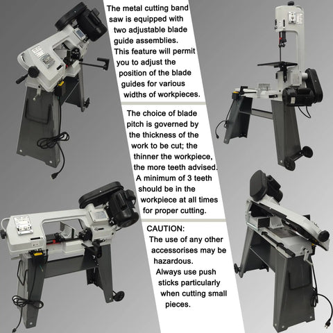 Heavy Duty Benchtop Horizontal Vertical Bandsaw, 110V 1/2HP metal cutting saw showing adjustable guides and sturdy base.