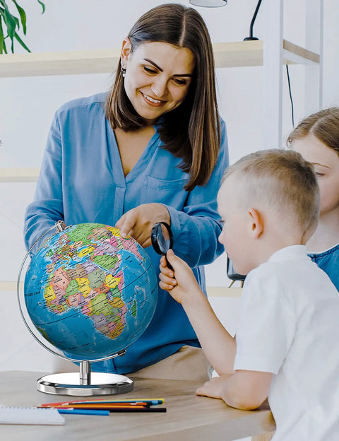 Illuminated World Globe With Stable Metal Base For Kid Friendly Classrooms And Kids, 9 Inch Lighted Globe With LED Night Light