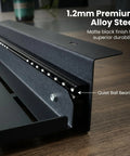 Close-up of Heavy Duty Under Desk Laptop Mount With Super Smooth Gliding Steel Tray, showcasing quiet ball bearings and 1.2mm premium alloy steel.