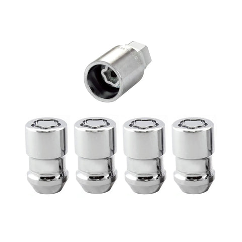 Premium Chrome Cone Seat Wheel Locks Set Of 4 With Exclusive Key, chrome finish, anti-theft design, secure installation.