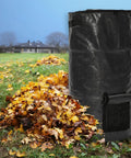 34 Gallon Outdoor Compost Bag For Garden Use Reusable Heavy Duty Collapsible Yard Waste Sack With Airtight Zippers next to leaves