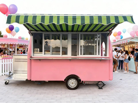 Kickstart Your Street Vending Hustle With This Custom Mobile Coffee And Pastry Trailer Towable Commercial Kitchen with green awning.