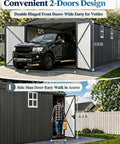 10x20 Foot Metal Garage Shed With Double Hinged Doors And Four Windows, Heavy Duty Carport open showing a black truck inside