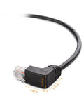 Close-up of 10Gbps Ready Cat 6 Right Angle Ethernet Cable showing 90° down-angled RJ45 connector for tight spaces.