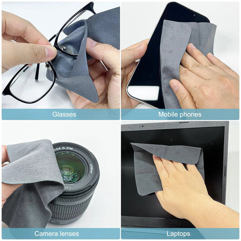 TENOC gray microfiber cleaning cloths, 6-pack (6x6 in); for glasses, phones, camera lenses, and laptop screens
