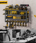 Heavy Duty Power Tool Organizer Wall Mount With 4 Tier Rack And 8 Drill Holders, Charging Station For Garage Workshop Storage