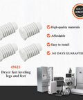 49621 PS1609293 Dryer Leveling Feet Pack Of 4 Replacement Kit For Whirlpool Dryers, image showing dryer leveling feet with appliances.