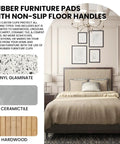 Bedroom with bed using 3x3 Square Rubber Furniture Wheel Cups With Anti Slip Grip for scratch resistant floor protection